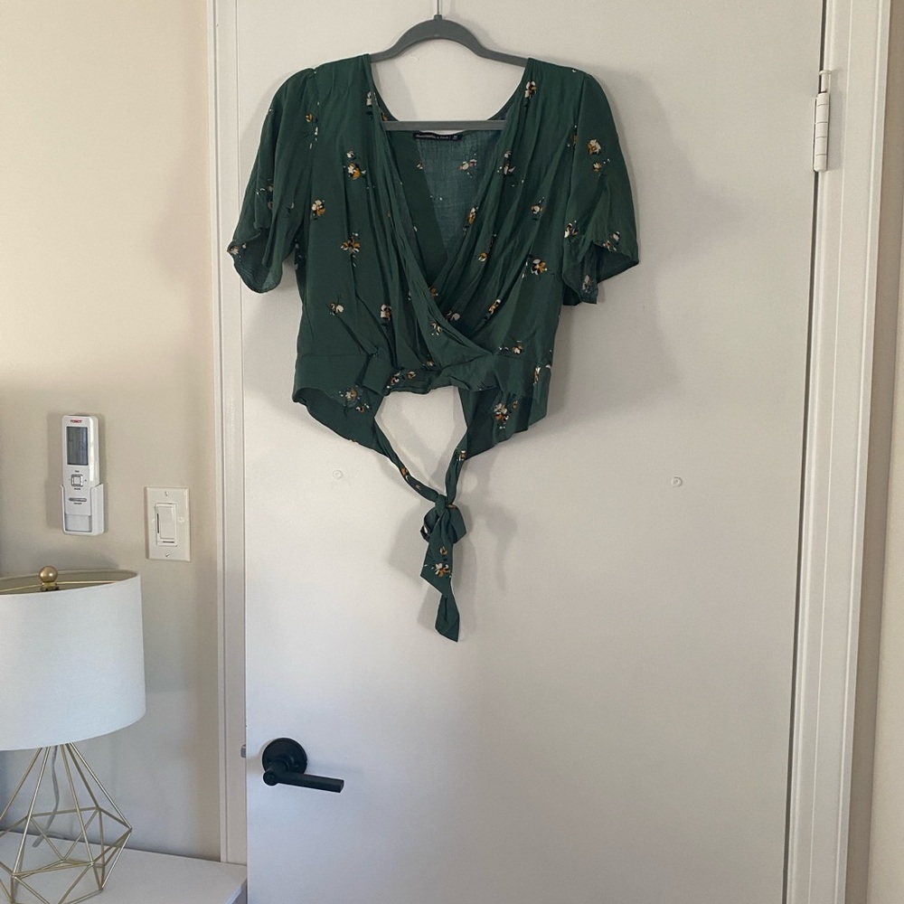 Abercrombie & Fitch Dark Green Floral Wrap Tie-Front Blouse
